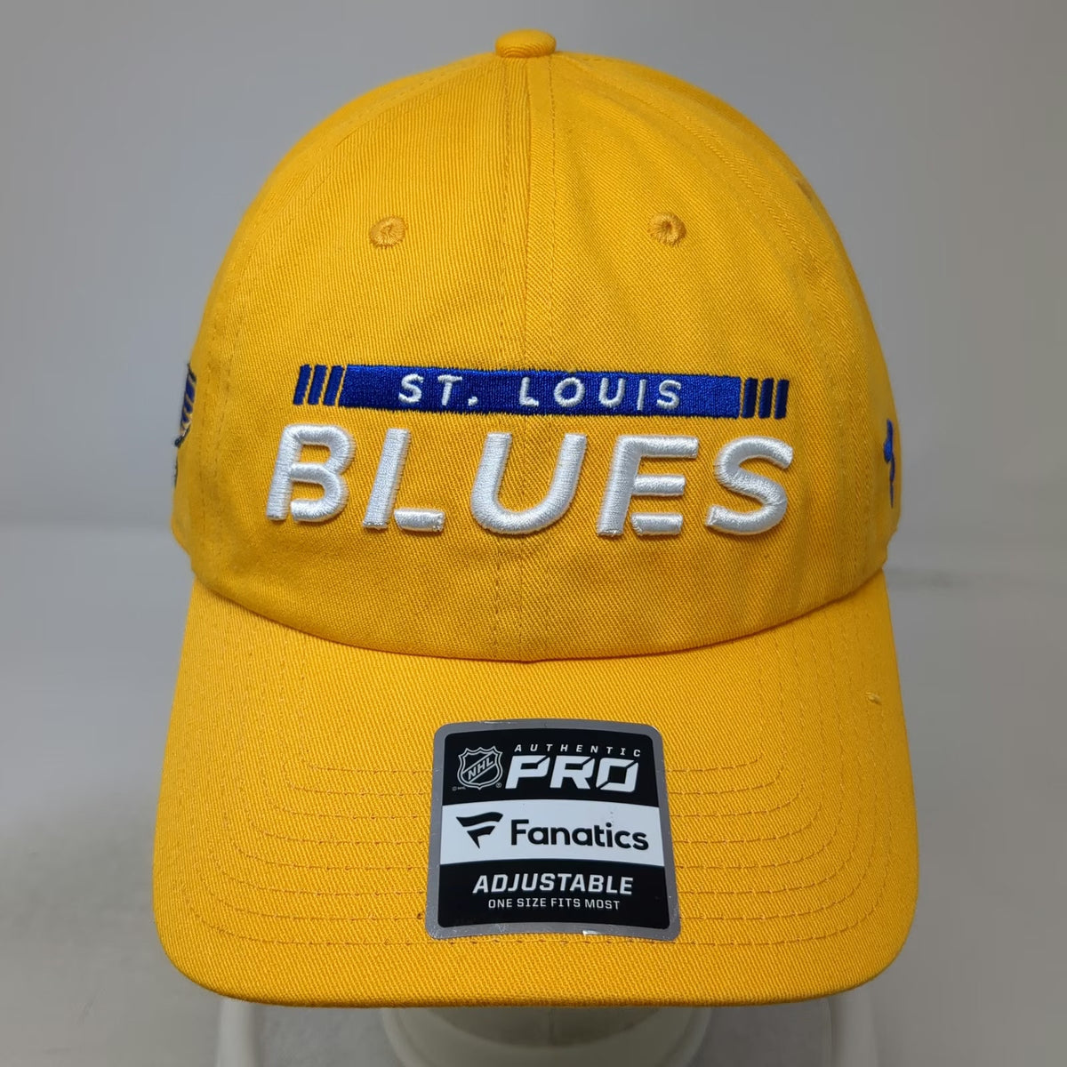 St Louis Blues NHL Fanatics Yellow Cap OSFM Adjustable Pro Logo Hat Blue White
