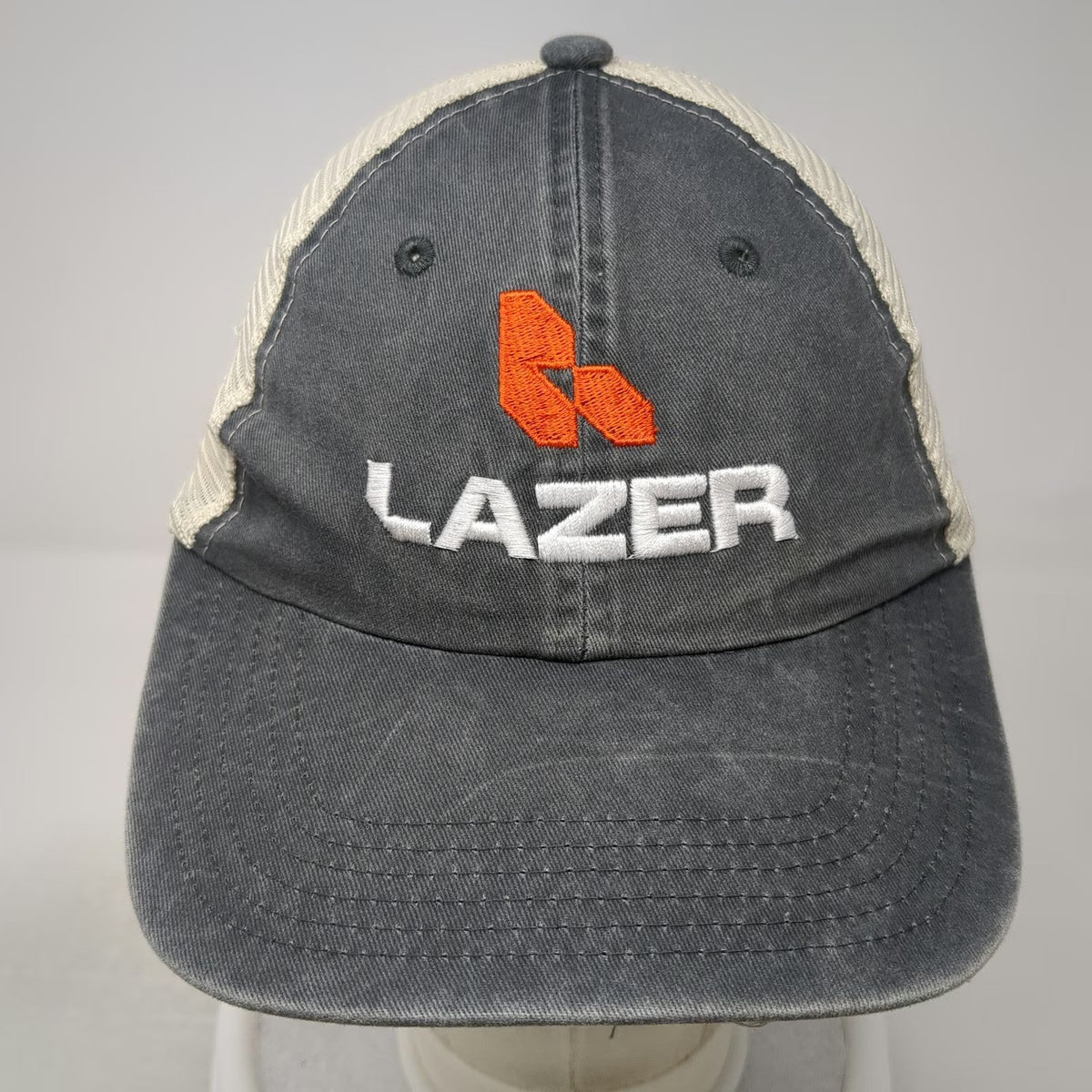 Port Authority Trucker Hat Gray OSFM Mesh Back LAZER Orange Logo Snapback Cap