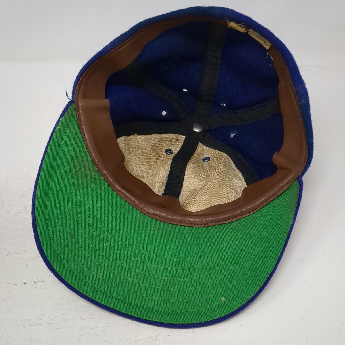 MacGregor Baseball Cap Blue 7 Wool Leather Sweatband Fitted Hat Vintage
