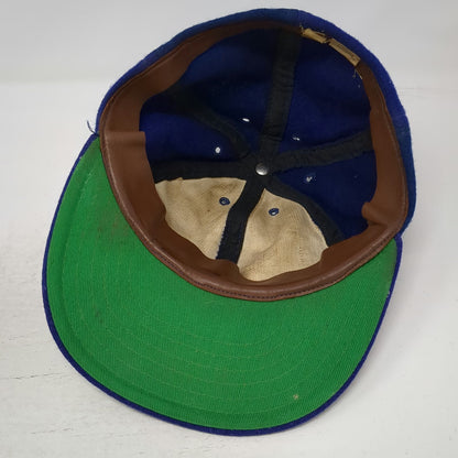 MacGregor Baseball Cap Blue 7 Wool Leather Sweatband Fitted Hat Vintage