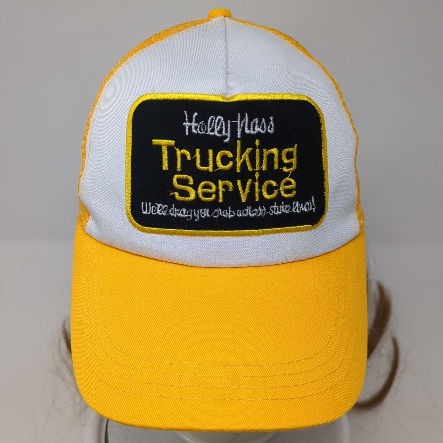 Holly Nass Trucking Service Wig Trucker Hat Yellow OS Adjustable Mesh Back