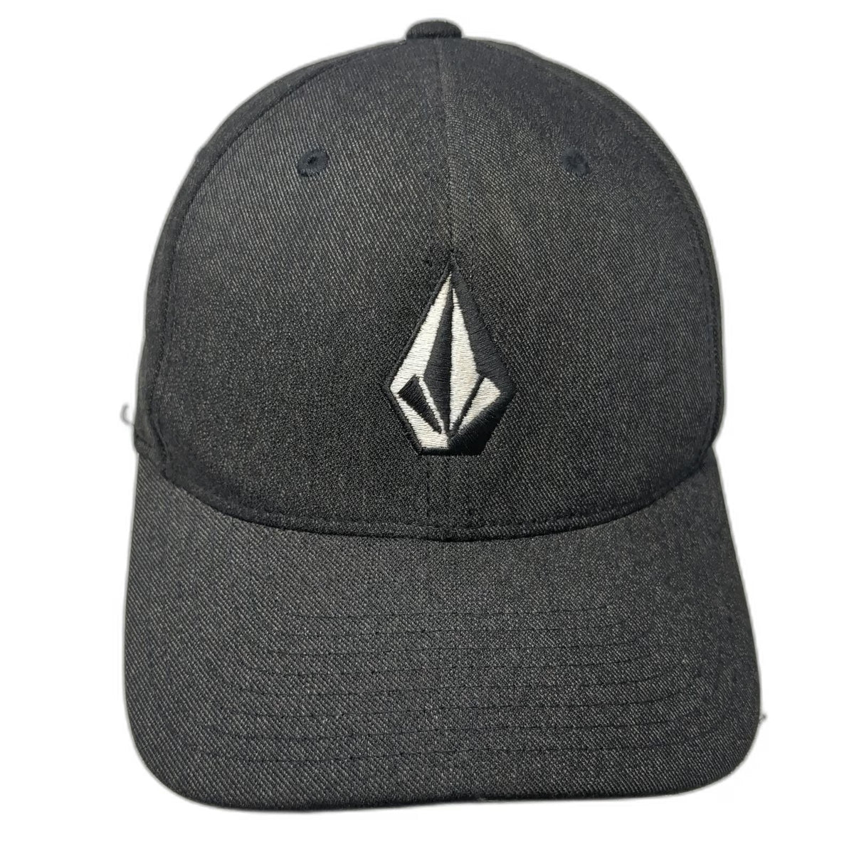 Volcom Baseball Cap Black XL Hat Flexfit Embroidered Logo Stone Curved Brim