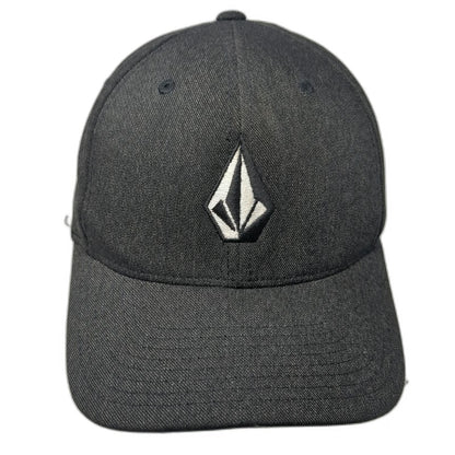 Volcom Baseball Cap Black XL Hat Flexfit Embroidered Logo Stone Curved Brim
