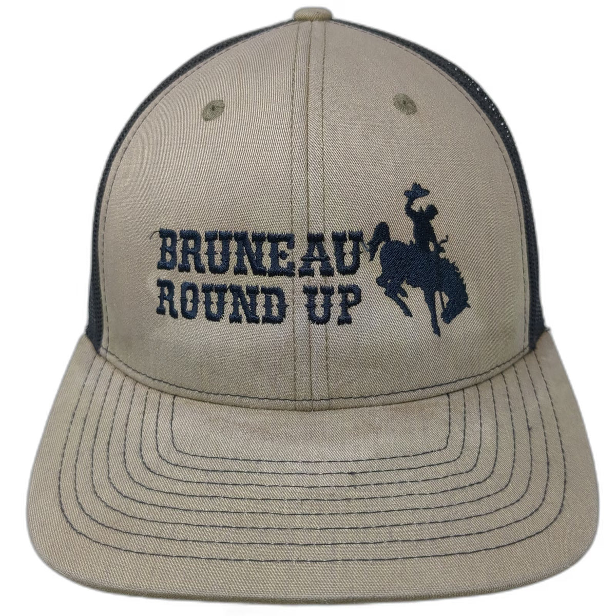 Richardson Trucker Hat Beige One Size Mesh Back Snapback Bucking Bronco Hat