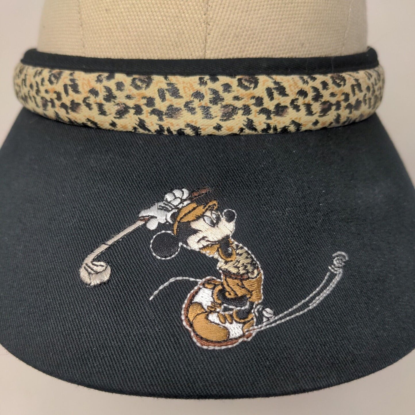 Walt Disney World Womens Sun Visor Cap Hat Black Leopard Print Mickey Mouse Golf