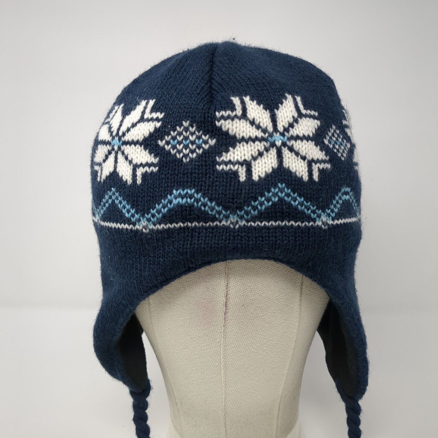 Unbranded Knit Beanie Hat Blue One Size Fair Isle Braided Lined