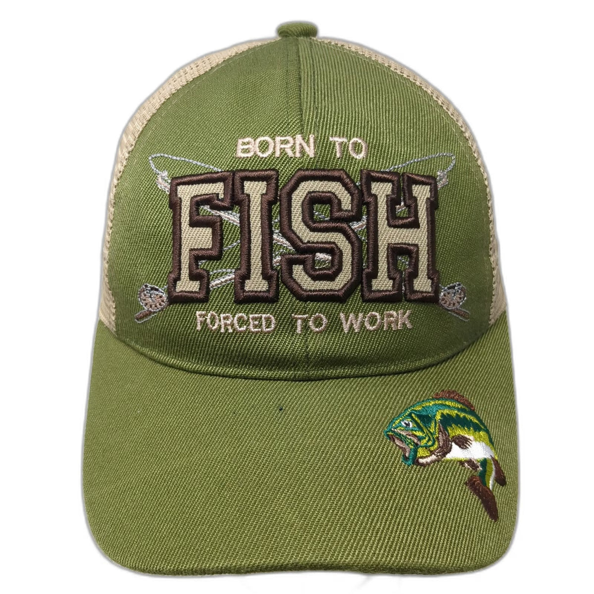 Black Eagle Trucker Hat Green One Size Fish Graphic Born To Fish Slogan Mesh