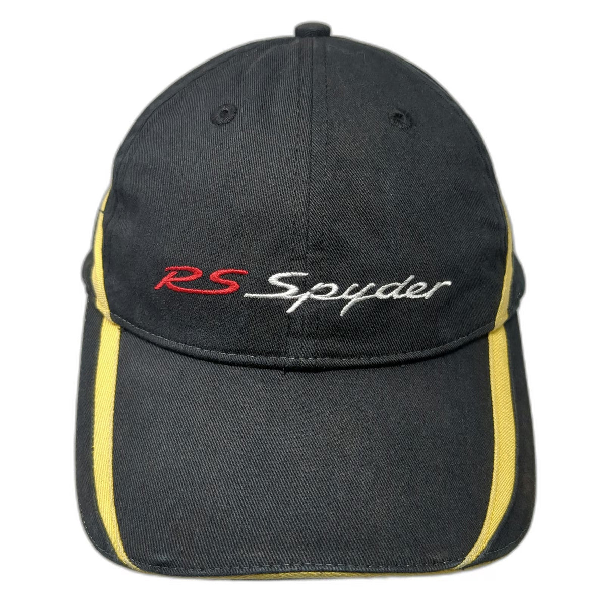 Porsche RS Spyder Baseball Cap Black One Size Slideback Logo Hat Yellow Red Trim