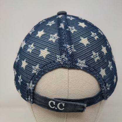 American Flag Patch Strapback Mesh Back Trucker Hat Blue One Size Stars