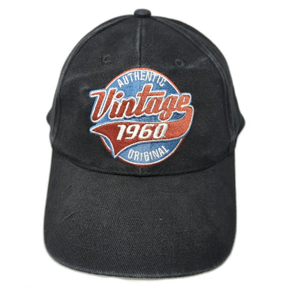 Black Baseball Cap One Size Authentic 1960 Original Embroidered Strapback Hat