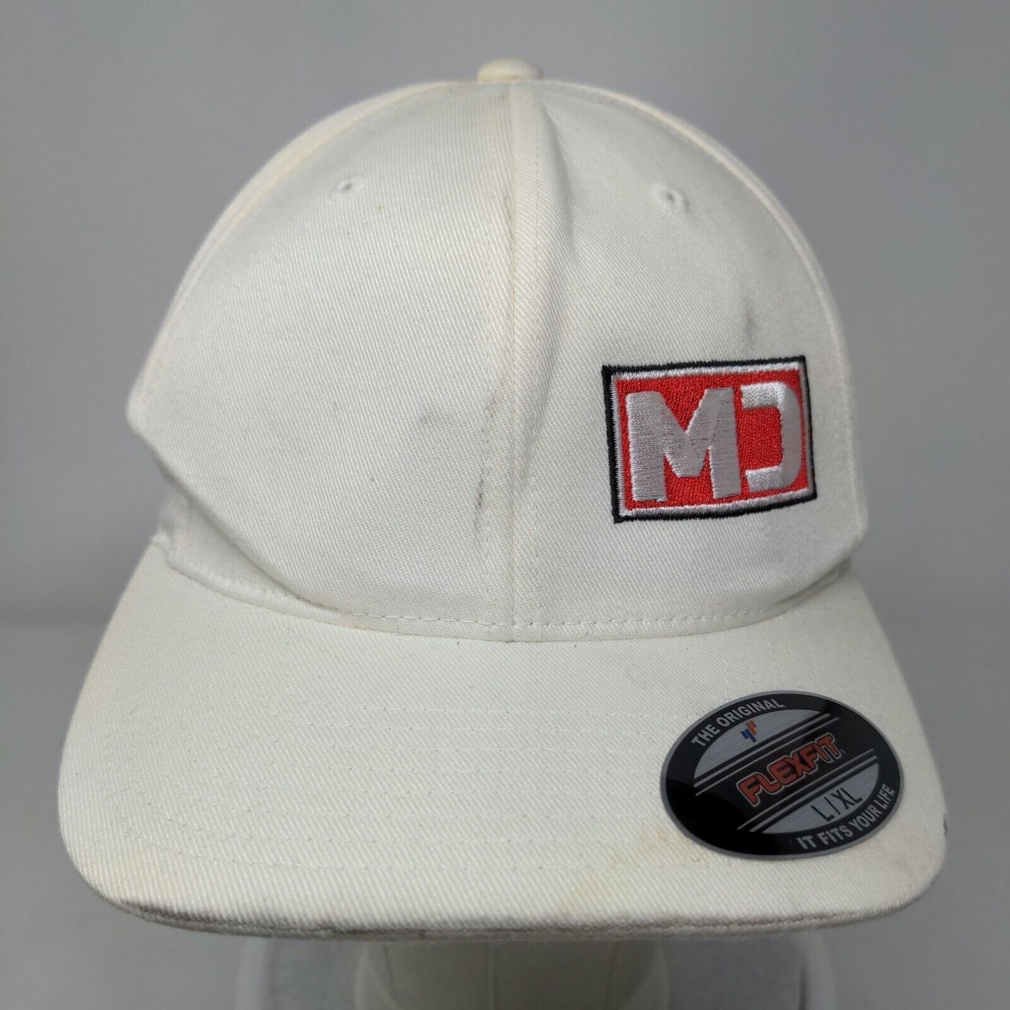 MD Mitchell Dean Fitted Hat Cream L/XL Embroidered 6 Panel Flexfit Yupoong