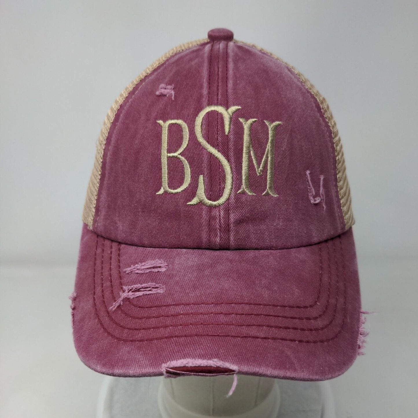 BSM Strapback Trucker Hat Ponytail Multi One Size Mesh Back C.C Exclusives