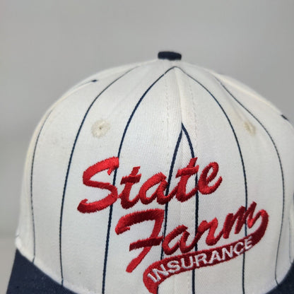 State Farm Insurance Snapback Trucker Hat Pinstripe White Vintage USA Logo