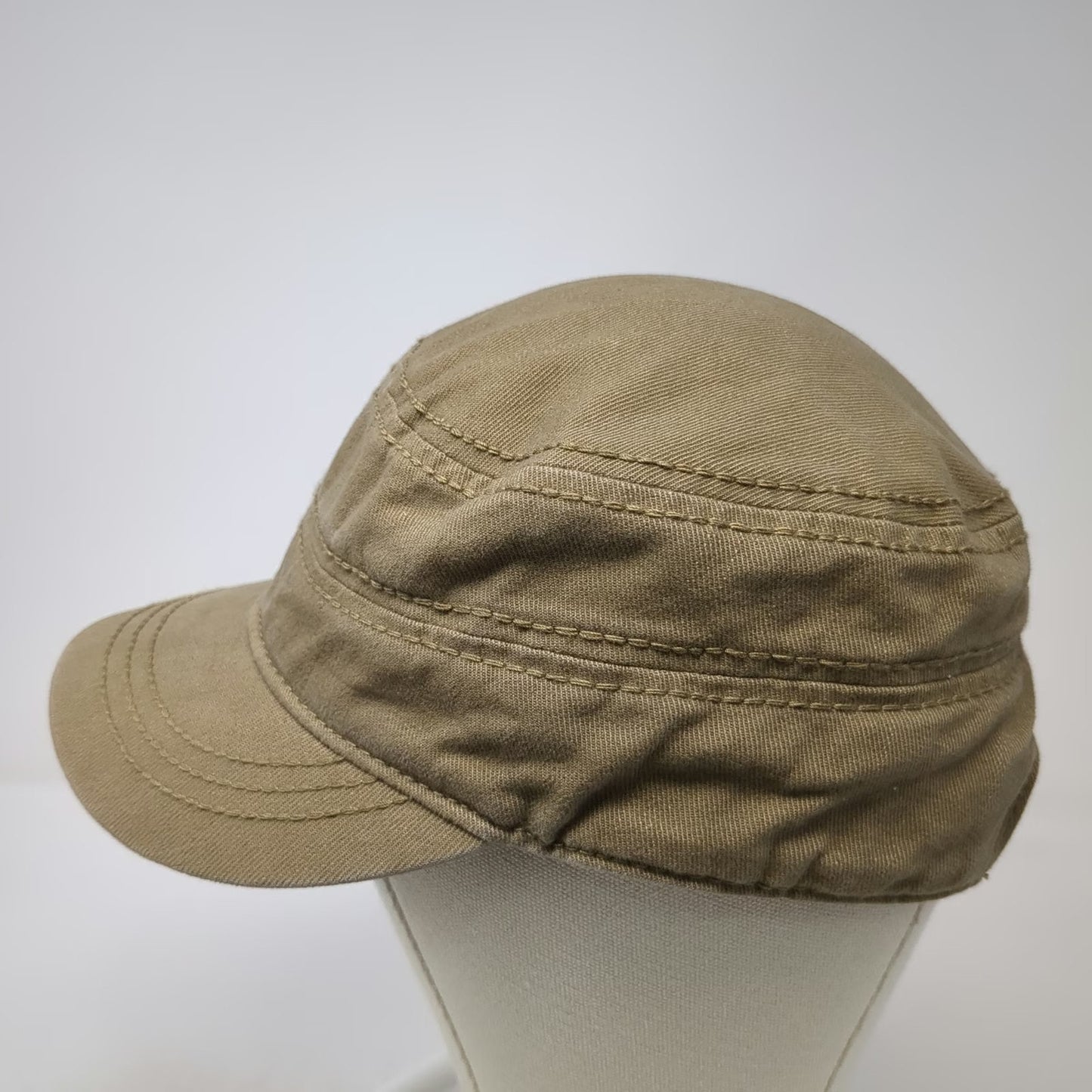 Brown Army Cap Hat One Size Side Pocket Strapback Cotton Solid Plain Utility