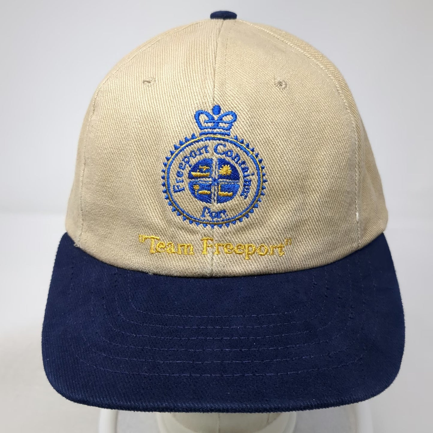 Beige Blue Freeport Container Port Team Freeport Snapback Hat One Size USA Made