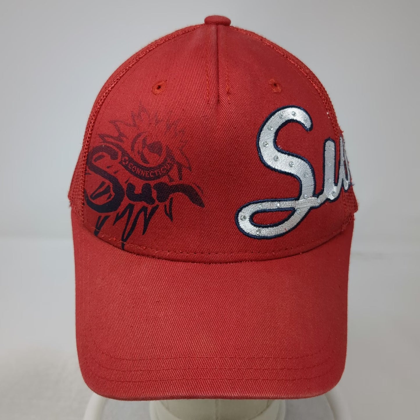 Adidas Trucker Hat Red One Size Mesh Snapback Rhinestone Sun Connecticut Hat