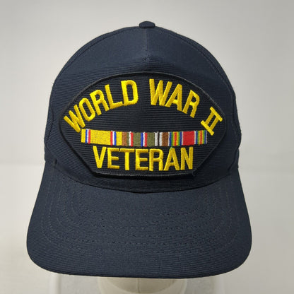 World War II Veteran Snapback Hat Blue One Size Adjustable 6 Panel Eagle Crest
