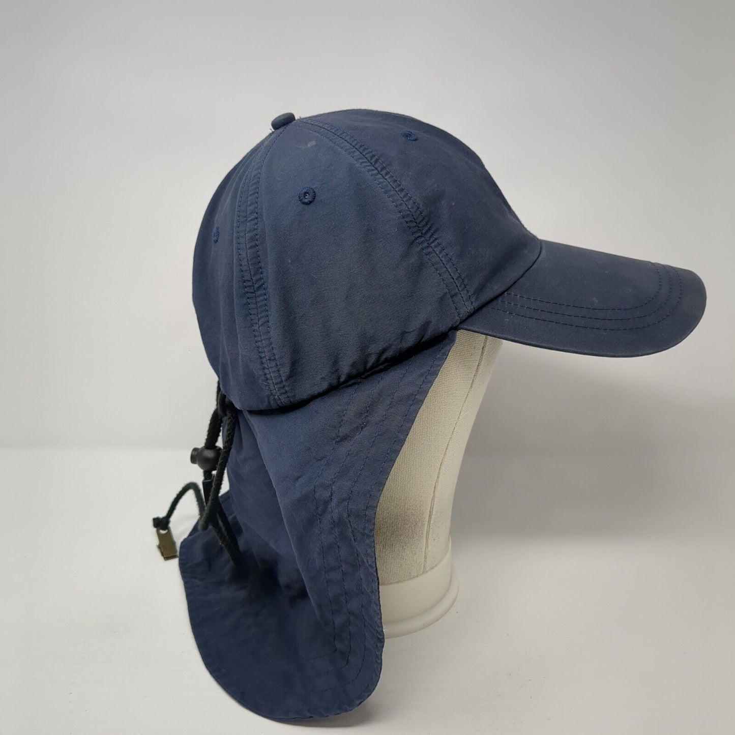 Adams Sunblock Trapper Hat Blue OS Neck Ear Flaps Adjustable Drawstring Blank