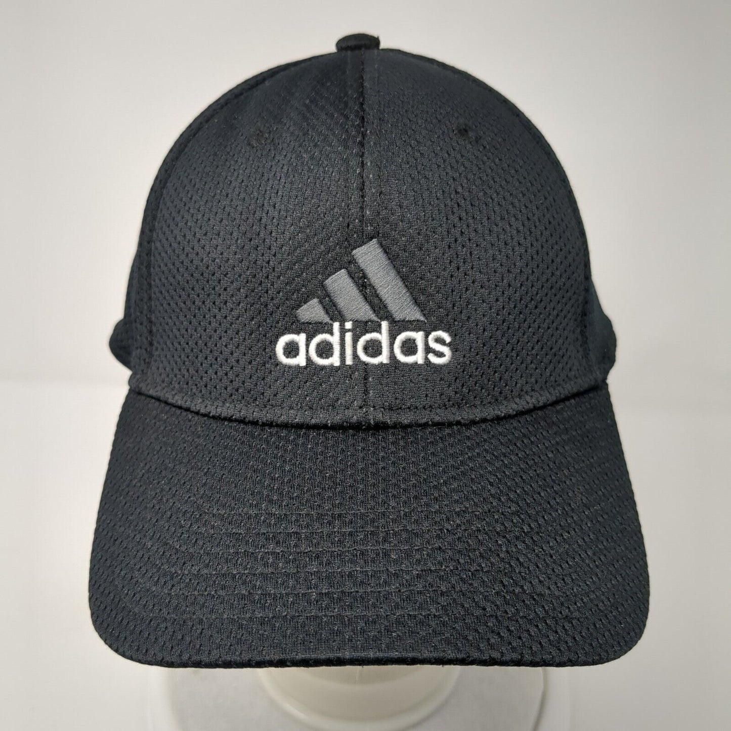 Adidas Fitted Hat Black One Size Embroidered Vented Holes Breathable 6 Panel