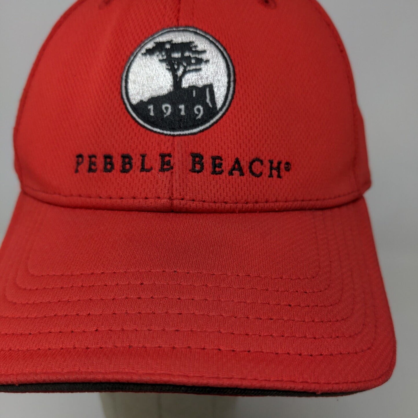 Pukka Mens Fitted Hat Red Size L/XL Embroidered Pebble Beach 1919 Logo Polyester