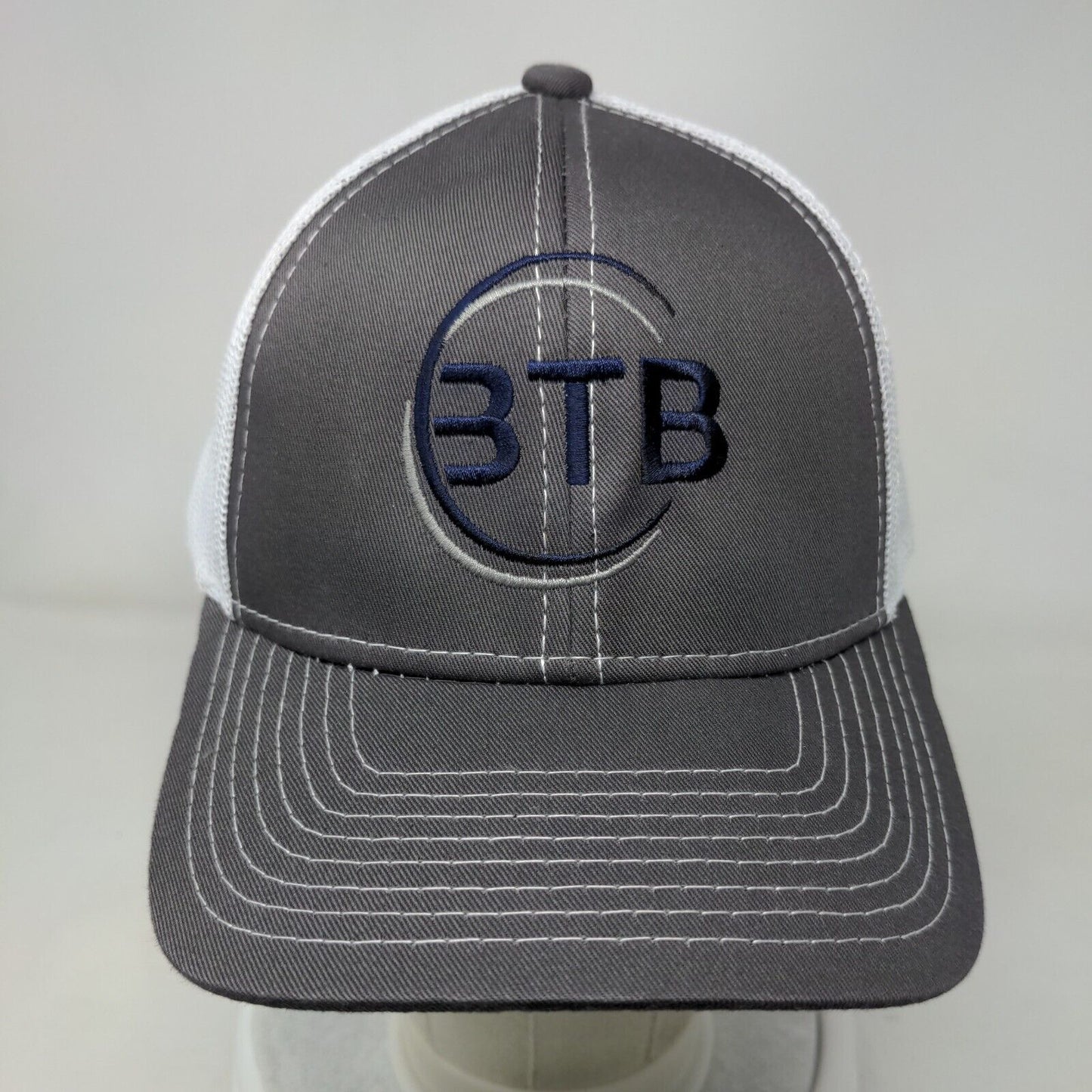 BTB Strapback Mesh Back Trucker Hat Gray OSFM Embroidered Colorblock