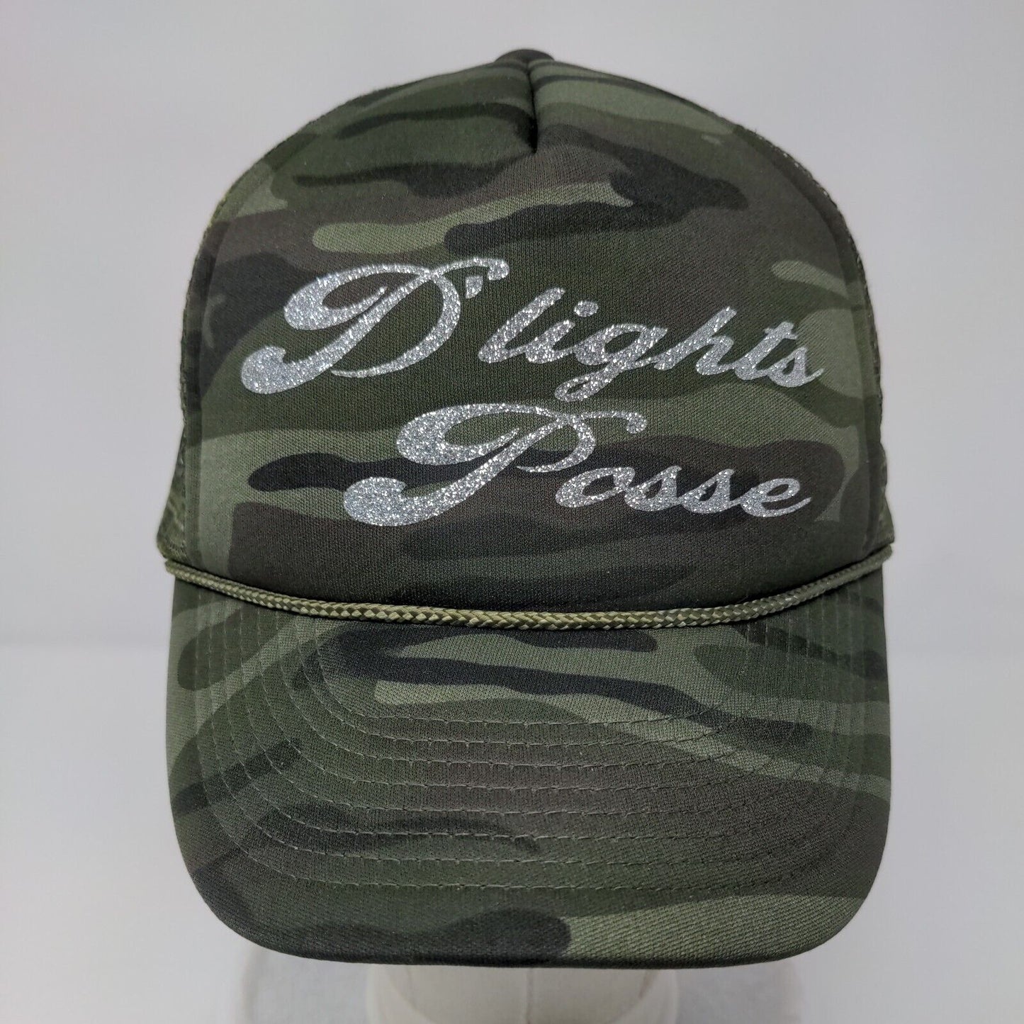 Dights Posse Snapback Trucker Hat Camouflage OSFA Adjustable Mesh Back Rope