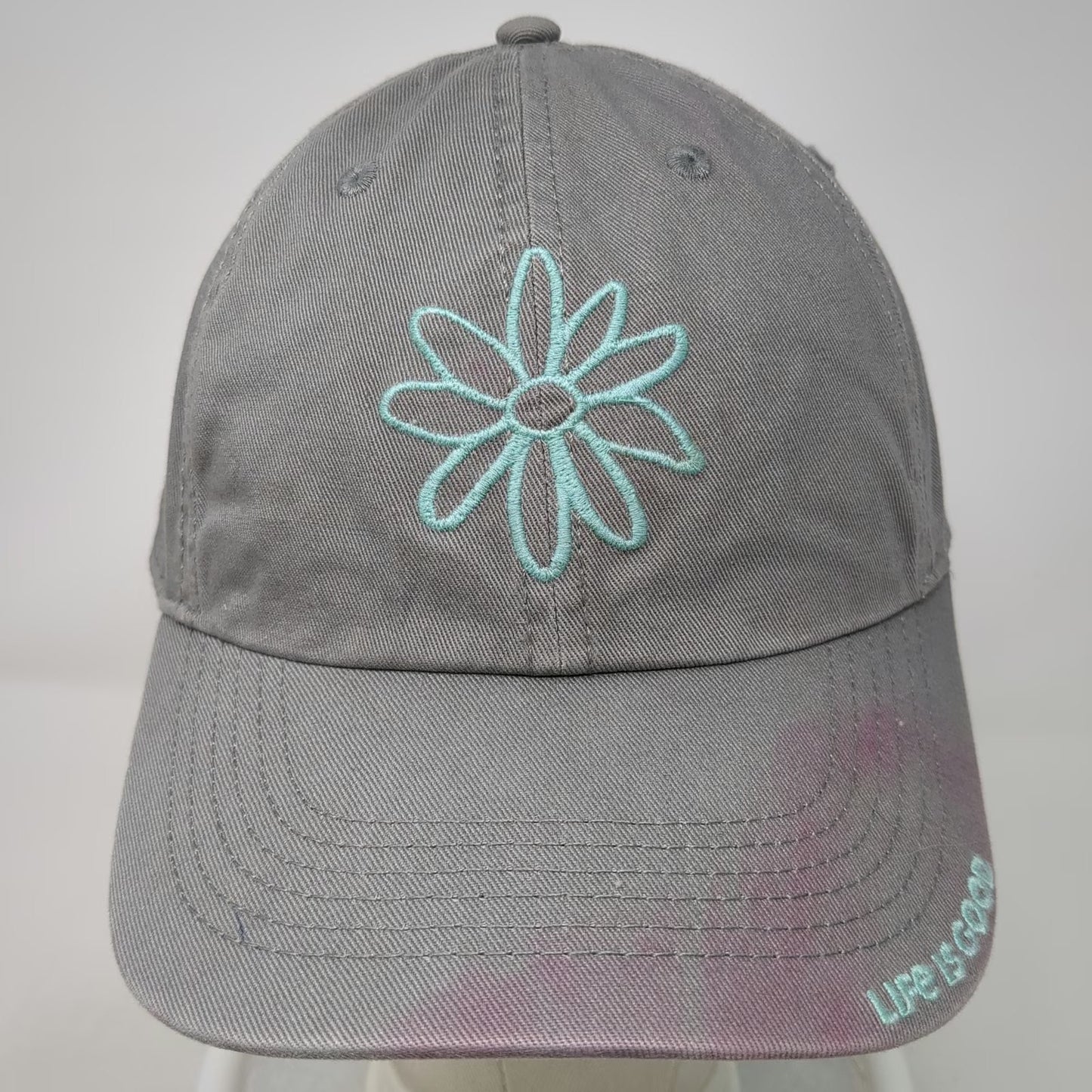 Life Is Good Baseball Cap Gray One Size Flower Floral Cotton Hat Adjustable