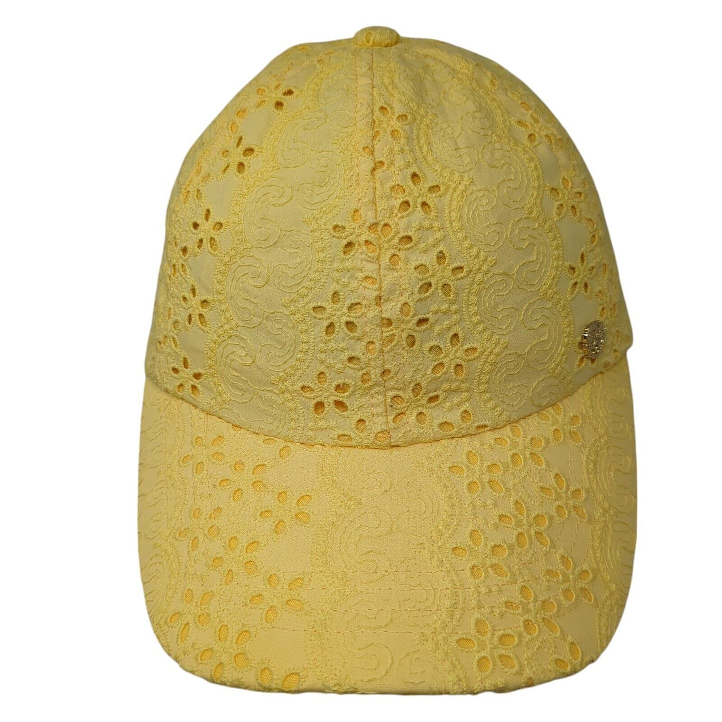 Vince Camuto Tie Back Hat Yellow One Size Adjustable Eyelet Floral