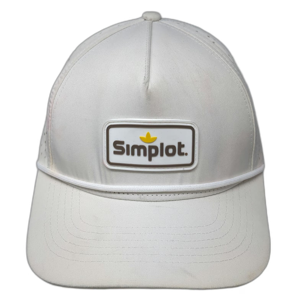 Namebrand Trucker Hat White One Size Simplot Logo Rope Brim Perforated Snapback