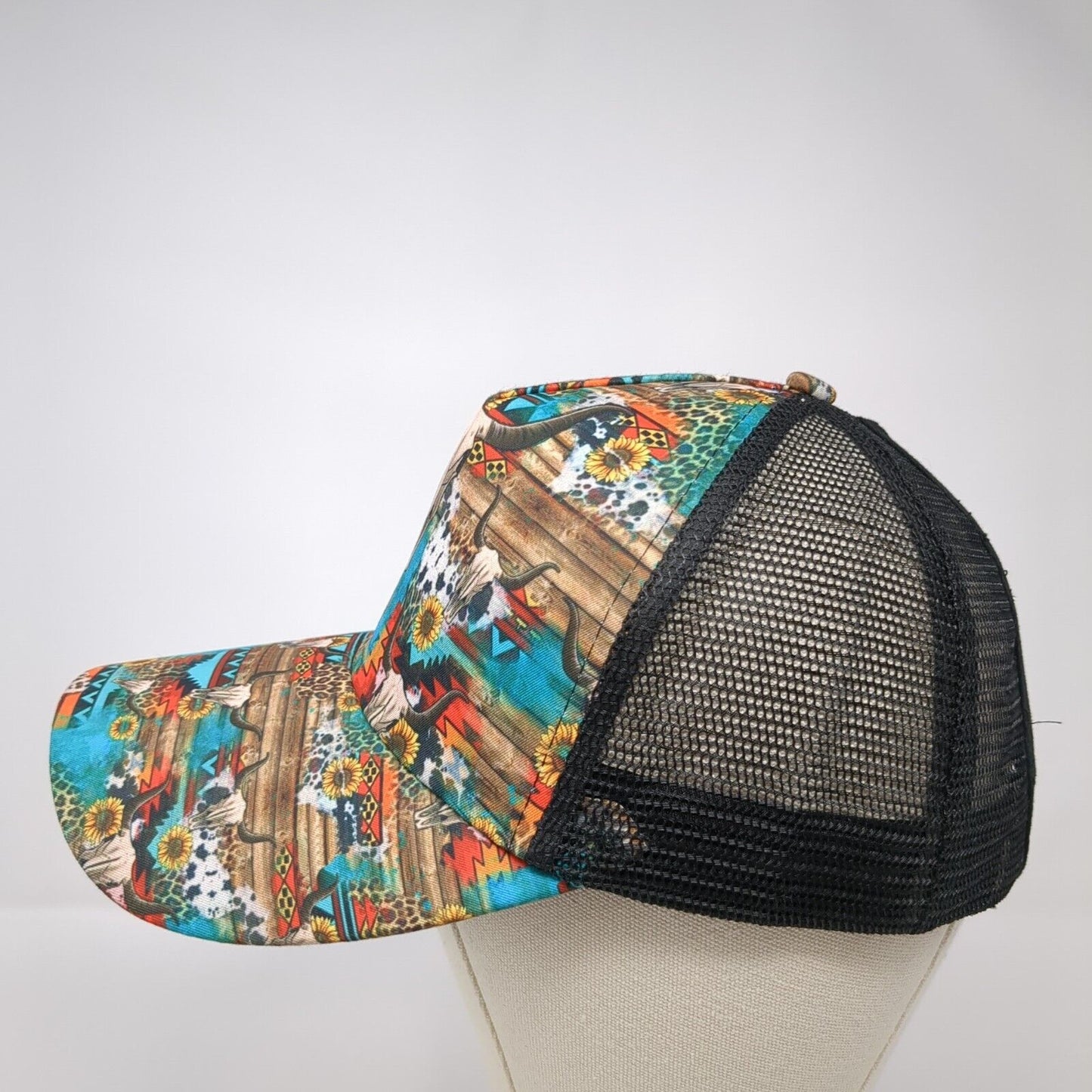 Steer Skull Strapback Trucker Hat Ponytail Multi One Size Mesh Back