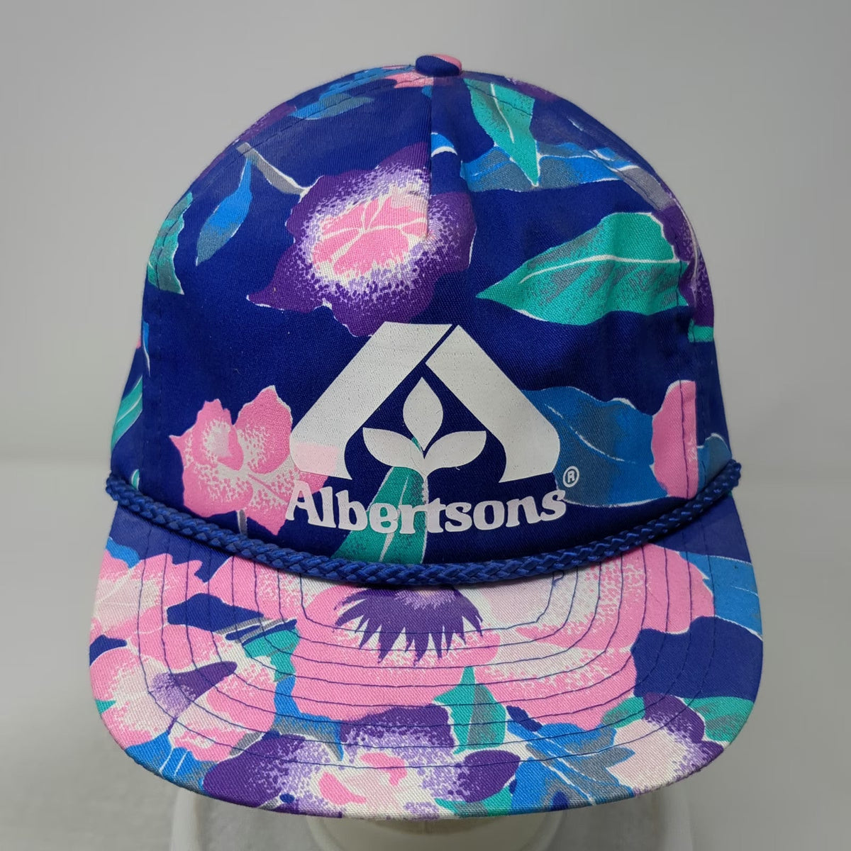 Nissin 5 Panel Blue Floral Albertsons Logo Rope Snapback Hat One Size Grocery