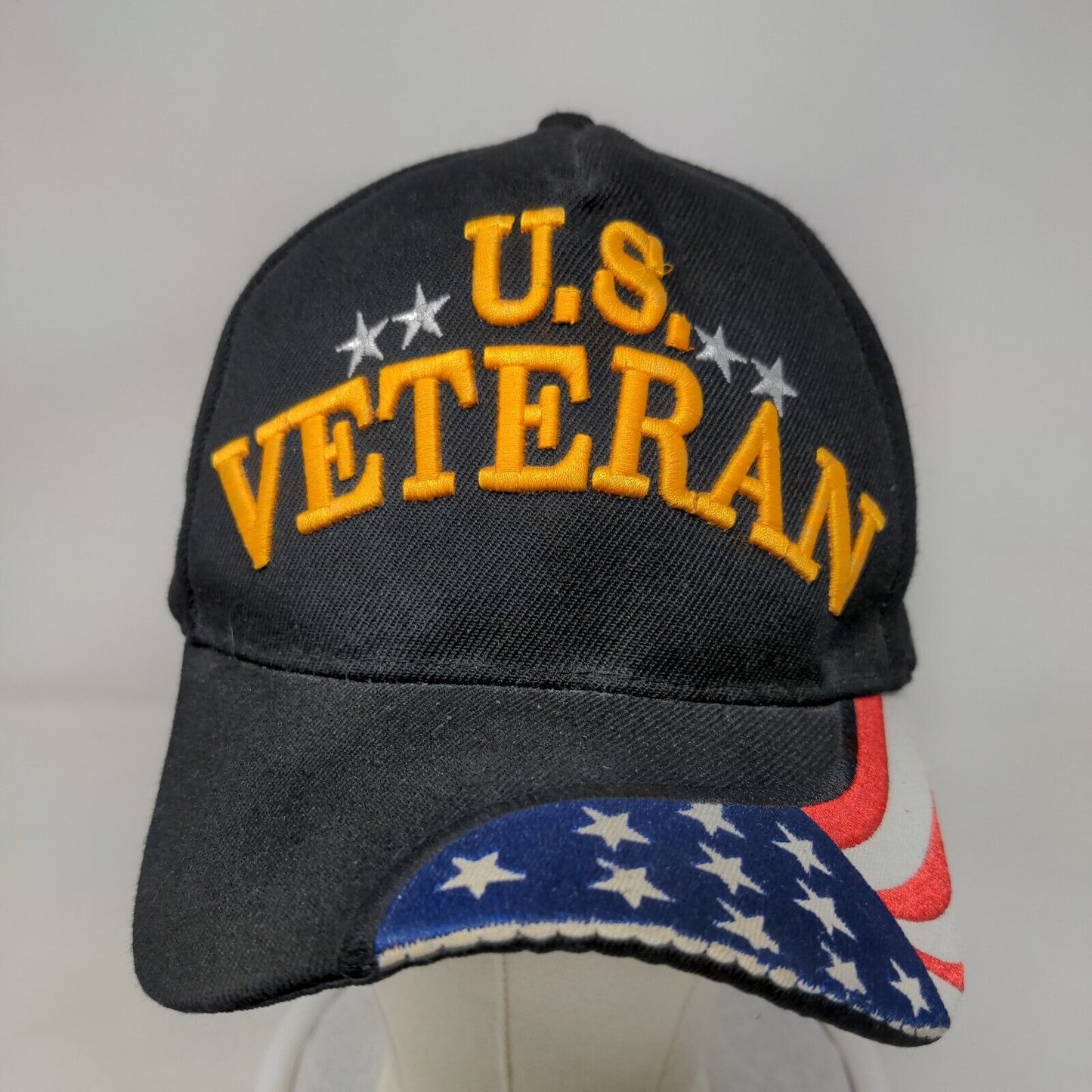 US Veteran Strapback Hat Black One Size Adjustable Embroidered Flag Patriotic