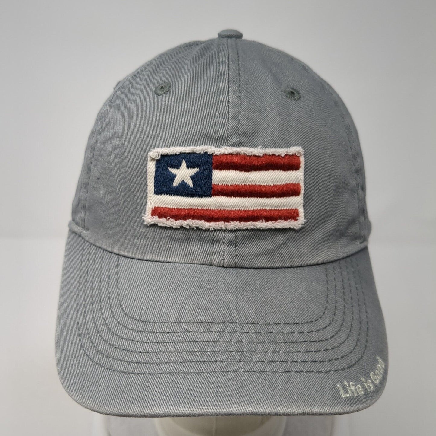 USA Flag Patch Slideback Hat Gray One Size Adjustable Solid Life Is Good