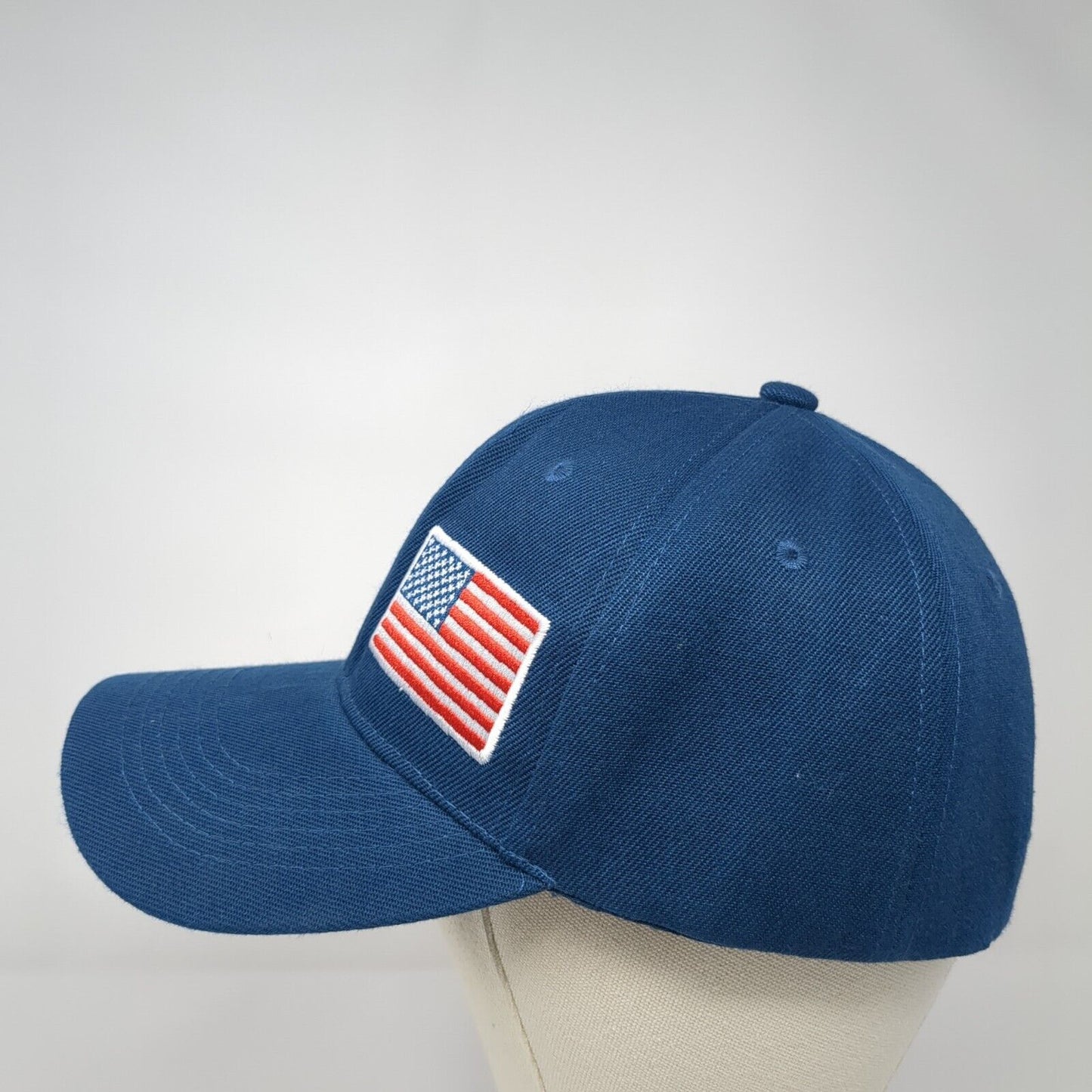 American Flag Strapback Hat Blue One Size Adjustable Embroidered Patriotic