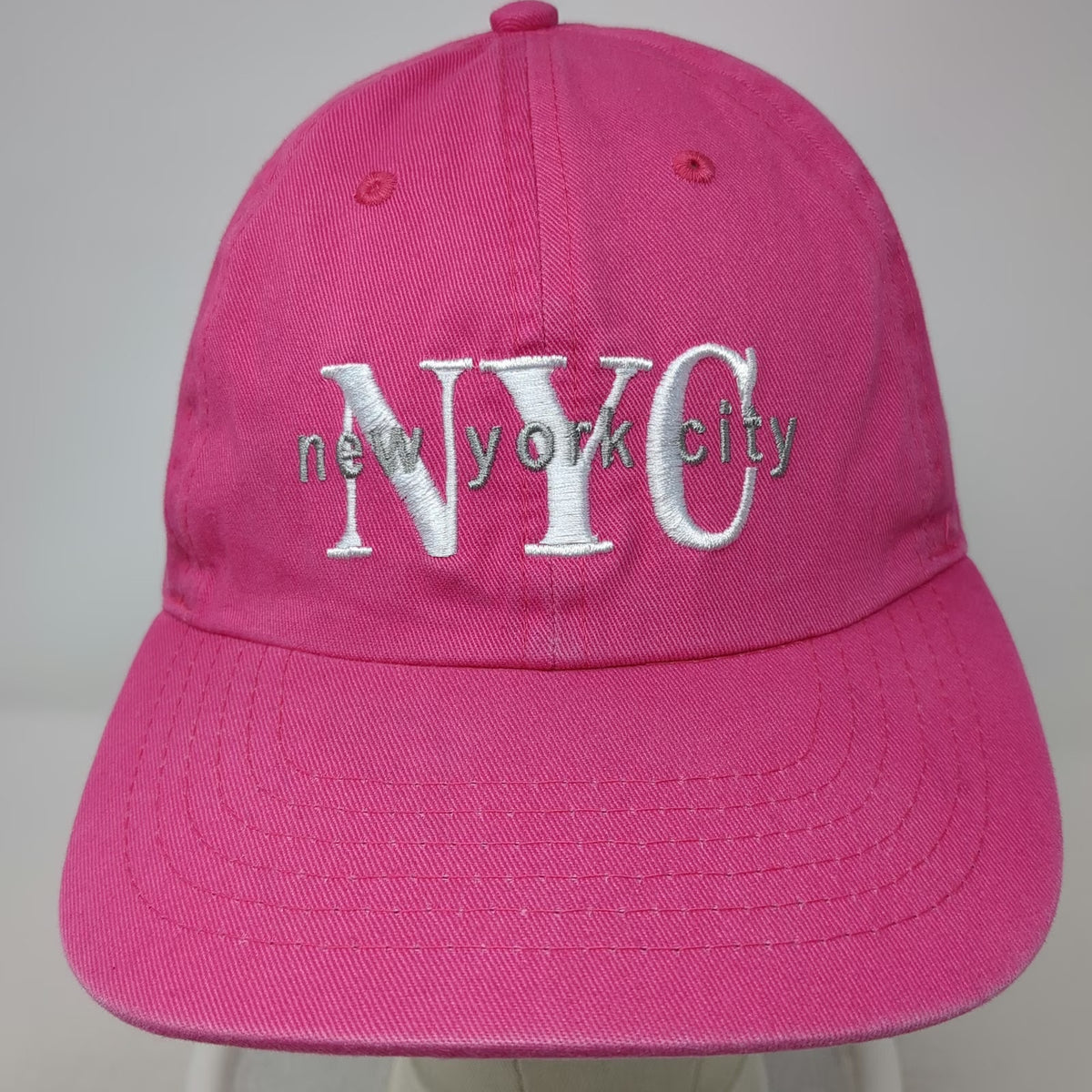 Newhattan Baseball Cap Pink One Size NYC Embroidery Slideback 100% Cotton Hat