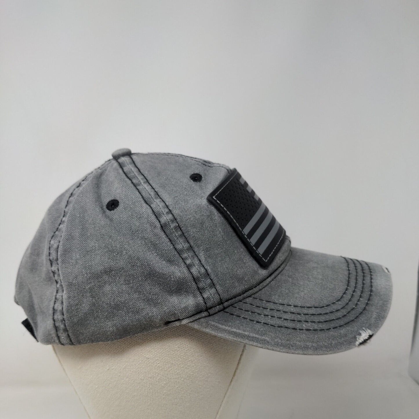 American Flag Leather Patch Strapback Hat Gray One Size Adjustable 6 Panel