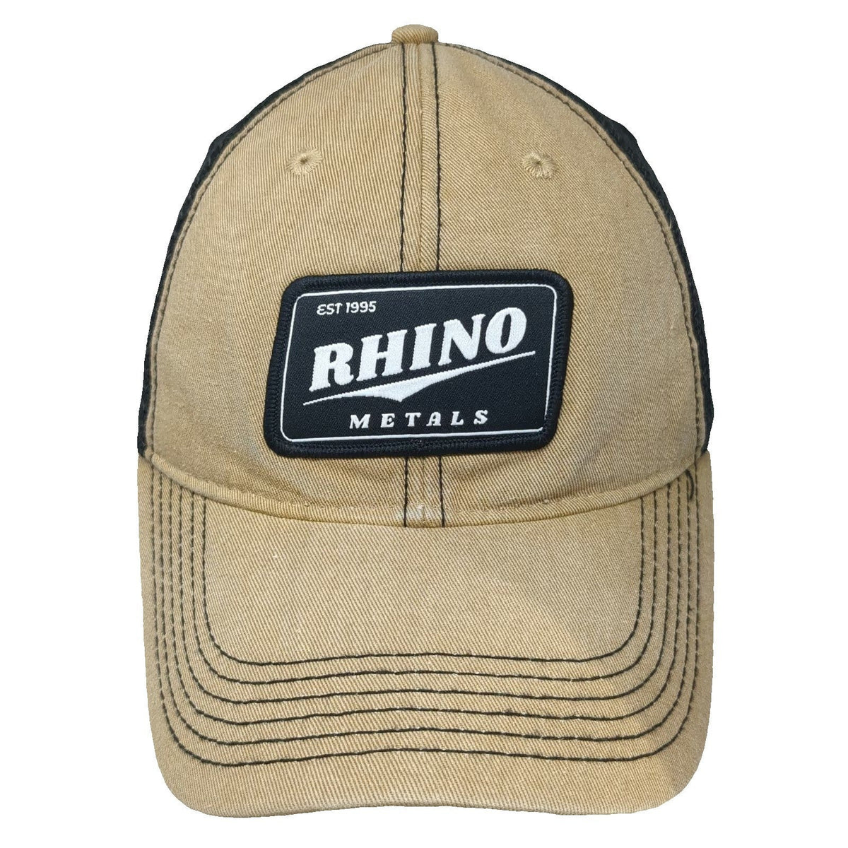 Legacy Trucker Hat Beige Black One Size Rhino Metals Patch Mesh Back Snapback