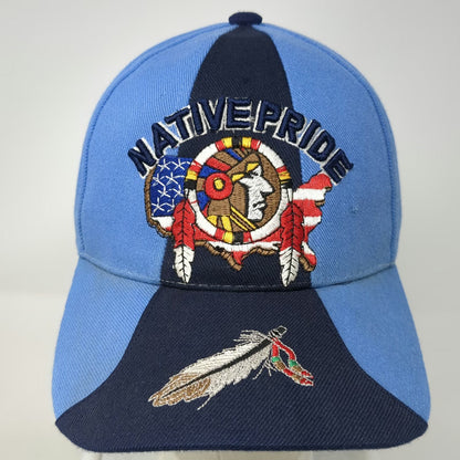 SJI Baseball Cap Blue One Size Native Pride USA Map Flag Feather Brim Hat