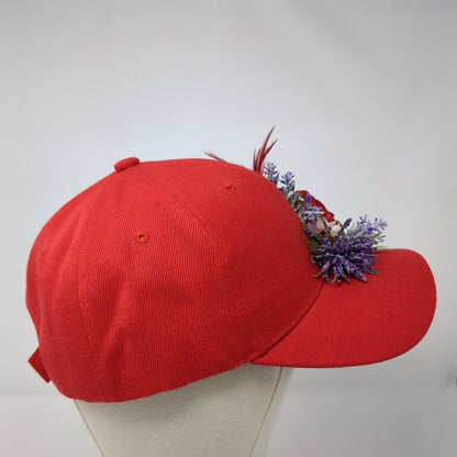 Flower Barrette Strapback Hat Red One Size Adjustable Floral 6 Panel Acrylic