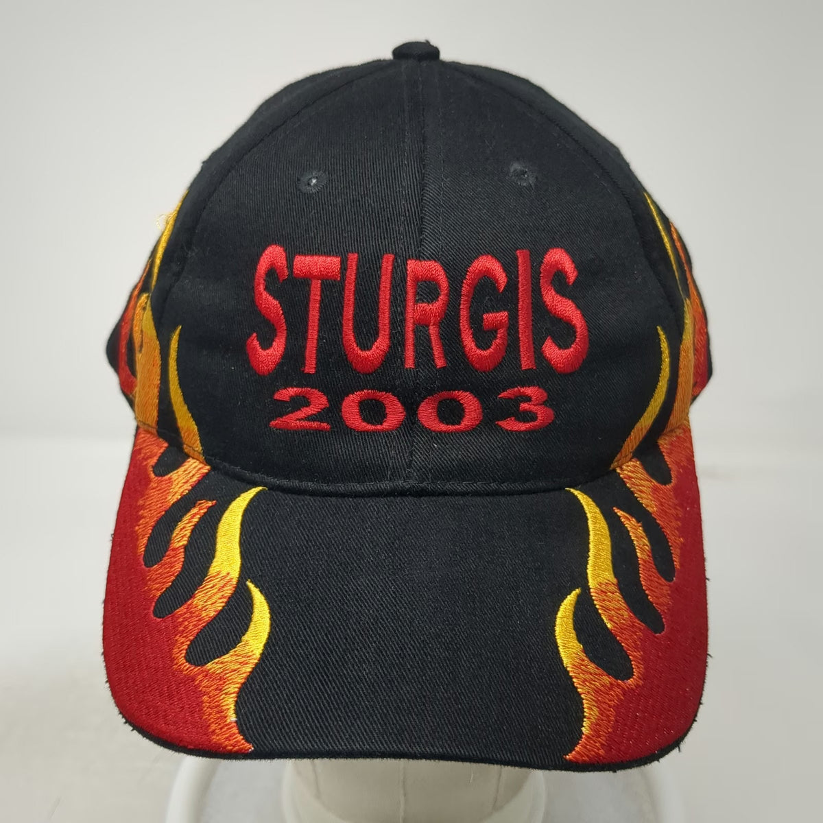 Nissun Baseball Cap Black Sturgis 2003 Flame Embroidery Strapback Hat Vintage