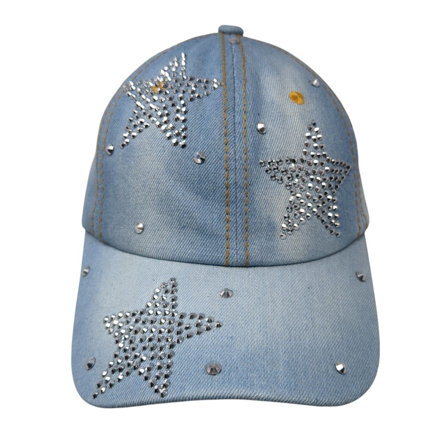 Stars Rhinestone Bling Slideback Hat Blue Denim One Size Leather Strap