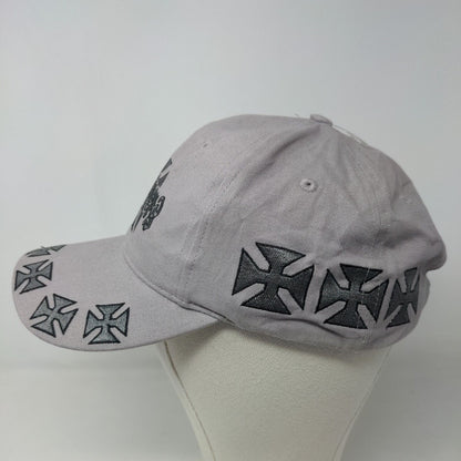 USA Biker Men's Strapback Hat Gray Adjustable Embroidered Choppers All Over Logo