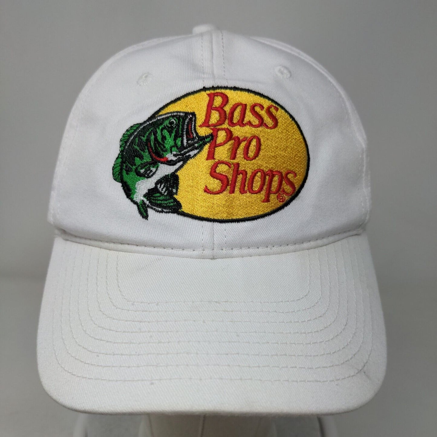 Bass Pro Shops Snapback Hat White OSFM Embroidered Gone Fishing 6 Panel