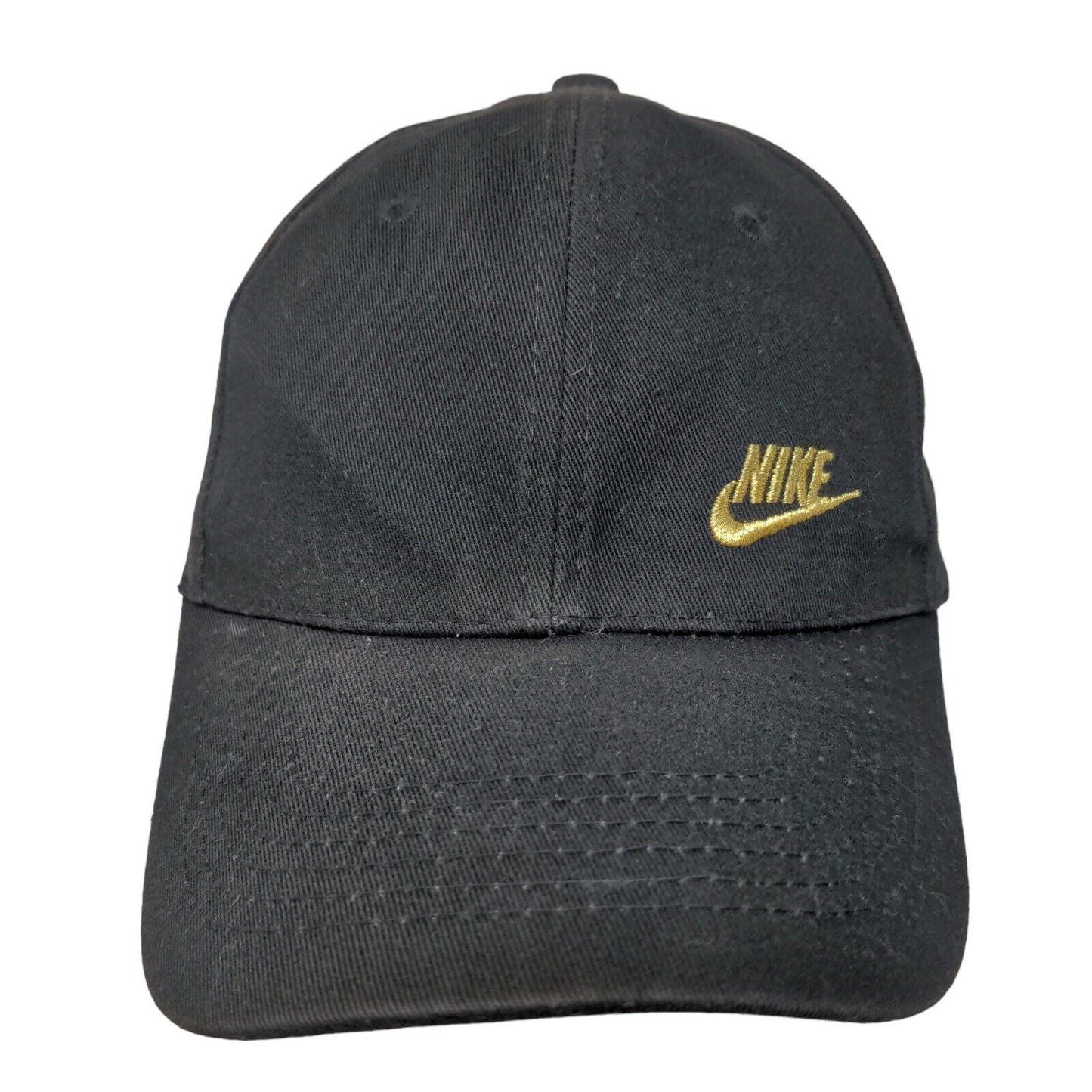 Nike Swoosh Gold Logo Slideback Hat Black One Size Embroidered Adjustable