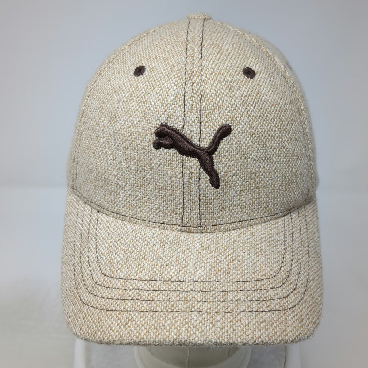 Puma Baseball Cap Beige XL Flexfit Wool Blend Embroidered Logo Hat Athletic