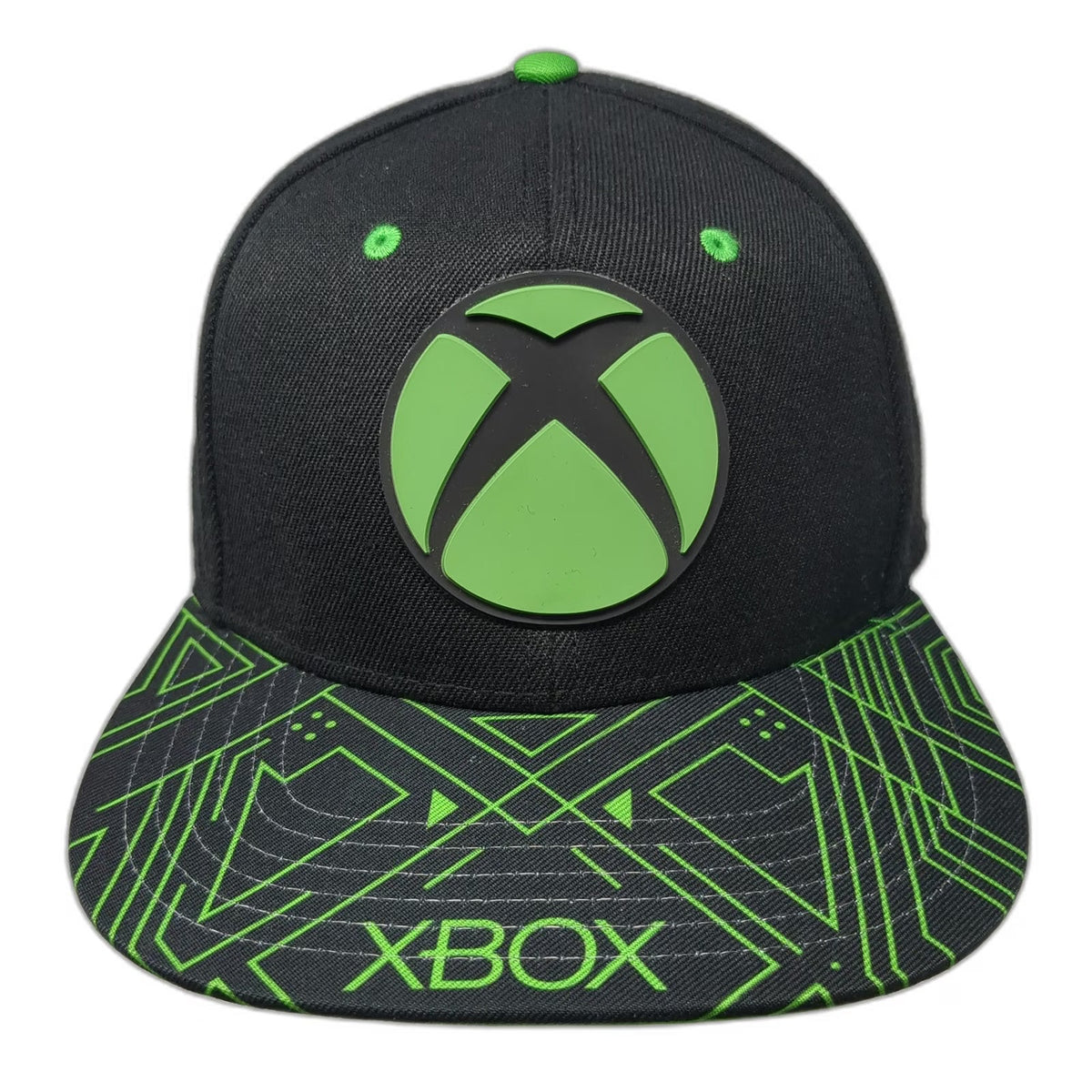 Xbox Snapback Hat Black Green One Size Circuit Pattern Rubber Logo Adjustable