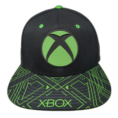 Xbox Snapback Hat Black Green One Size Circuit Pattern Rubber Logo Adjustable