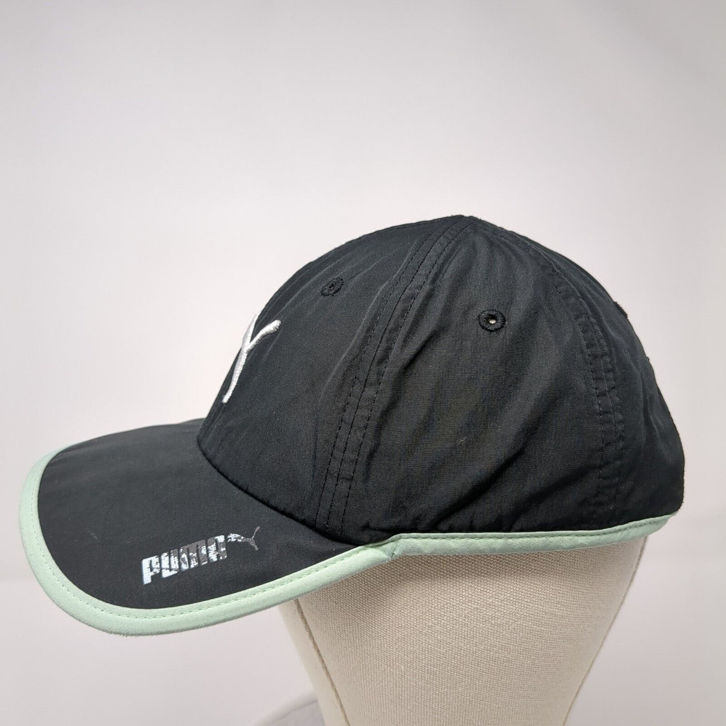 PUMA Strapback Hat Black One Size Adjustable Embroidered Green Trim