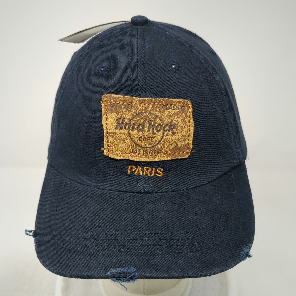 Hard Rock Cafe Baseball Cap Blue One Size Paris Distressed Strapback Cotton Hat