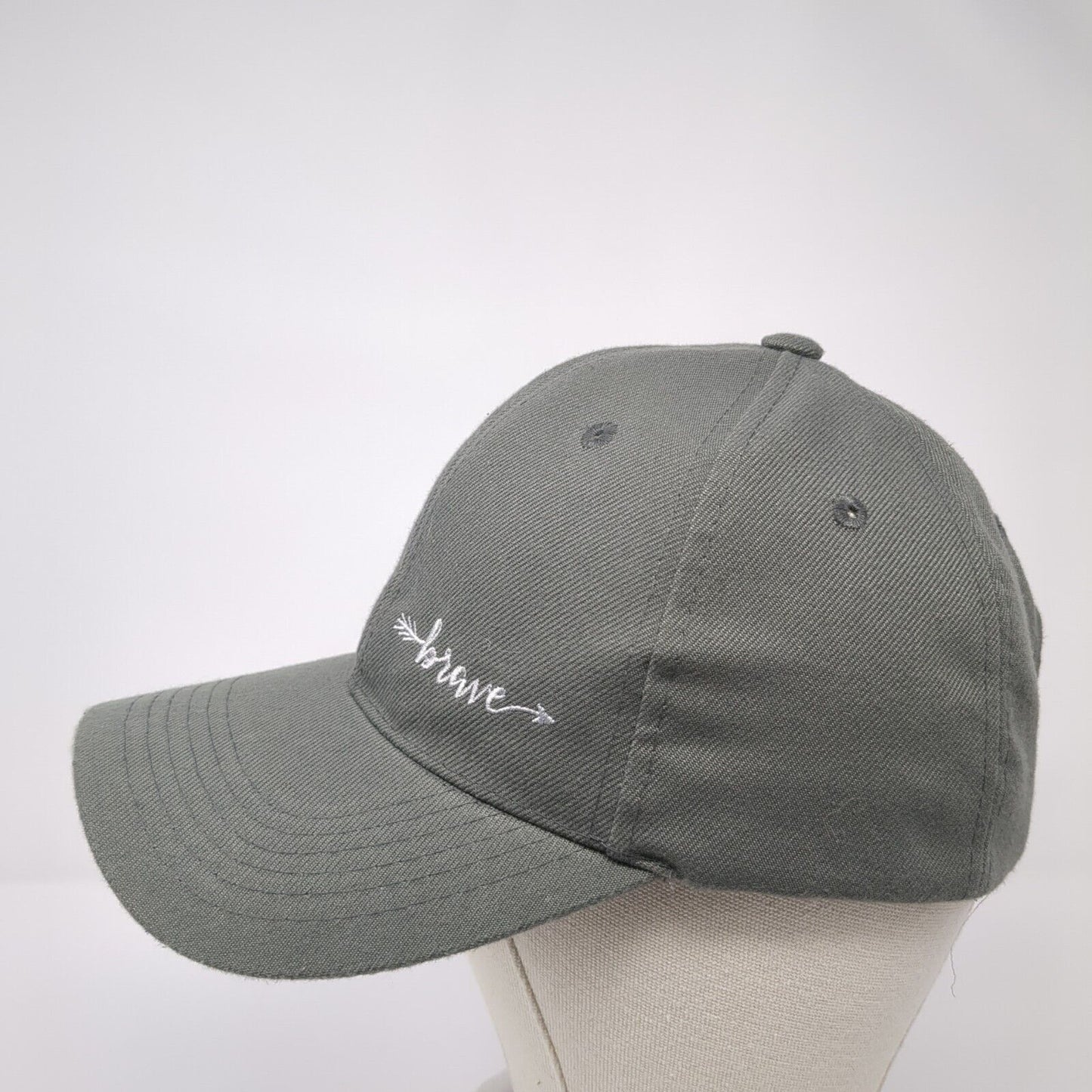 Brave Strapback Hat Gray One Size Adjustable Embroidered 6 Panel Polyester
